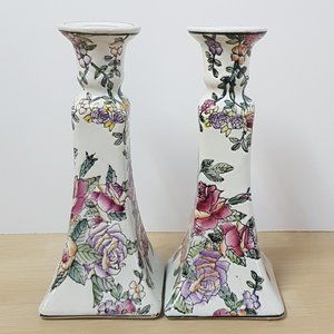 Vintage Hand Painted Floral Candlestick Holders
